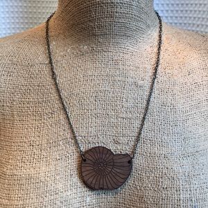 Handmade Wooden Seashell Necklace on 20” Chain